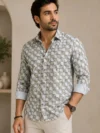 Ivory Sage Geometric Printed Casual Shirt