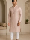 Aarav Blush Pink Floral Embroidered Cotton Kurta