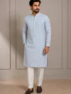 Aarav Ice Blue Textured Linen Cotton Kurta