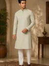 Aarav Sage Ivory Textured Cotton Kurta