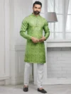 Aarav Lime Green Chevron Motif Printed Kurta