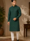 Aarav Deep Emerald Green Textured Cotton Kurta