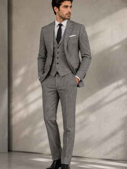 Mid-Grey Micro-Houndstooth Suiting Collection