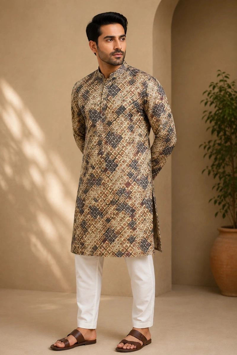 Aarav Geometric Print Cotton Kurta