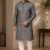 Aarav Charcoal Grey Textured Geometric Cotton Kurta