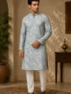 Aarav Powder Blue Paisley Printed Cotton Kurta