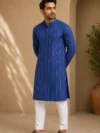 Aarav Royal Blue Pinstripe Cotton Kurta