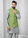 Pistachio Green Chevron Jacquard Kurta Set