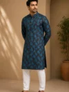 Aarav Midnight Blue Abstract Print Cotton Kurta