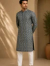 Aarav Slate Blue Golden Diamond Cotton Kurta