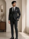 Charcoal Black Windowpane Check Suiting