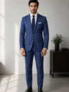 Navy Blue Windowpane Check Suiting