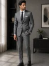 Charcoal Grey Textured Pinstripe Suiting