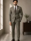 Olive Brown Vertical Pinstripe Suiting