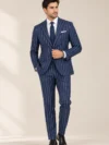 Classic Navy Blue Burgundy-Accent Pinstripe Suiting Collection