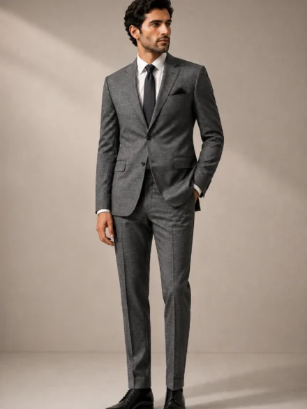 Charcoal Grey Crosshatch Textured Suiting