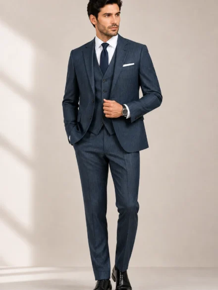 Dark Indigo Slate Blue Textured Suiting Collection