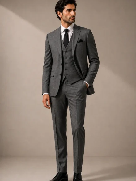 Charcoal Grey Crosshatch Textured Suiting
