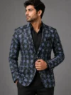 Aarav Midnight Blue Geometric Patterned Blazer