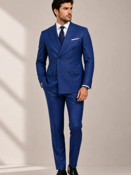 Rich Royal Blue Micro-Check Textured Suiting Collection