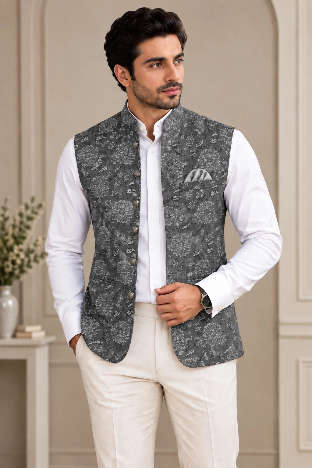 Aarav Floral Jacquard Nehru Jacket