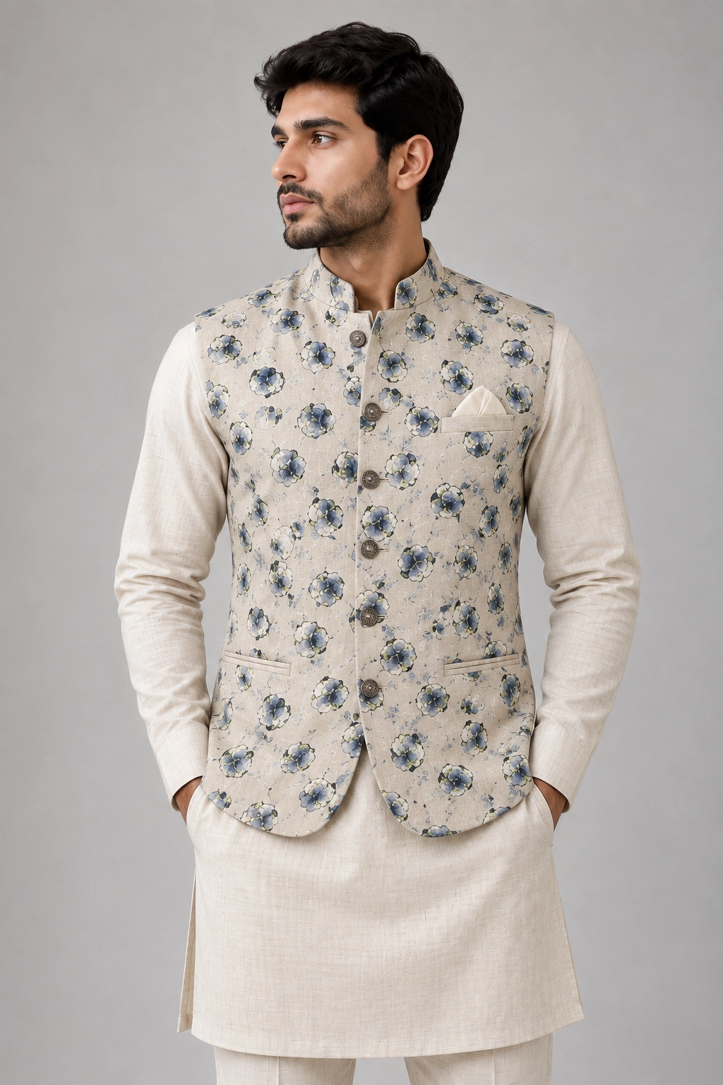 Aarav Maroon Geometric Printed Ethnic Nehru Jacket